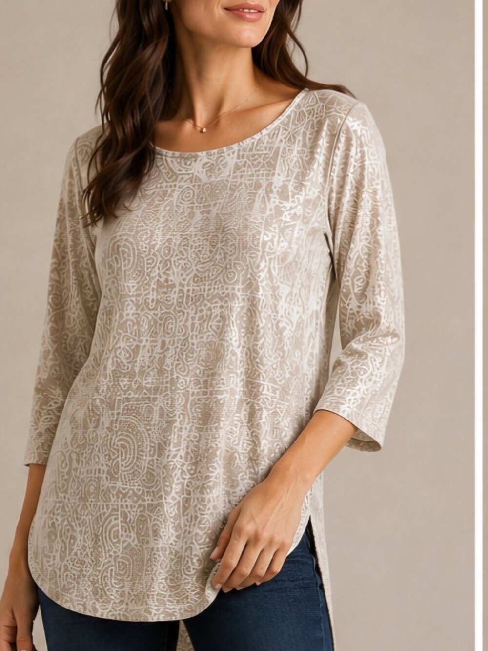 Chicos creme neutral shimmer oversized flowy boho tunic top XL